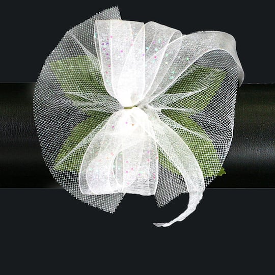 JAM Paper White Corsage Wristlet with Iridescent Sparkles